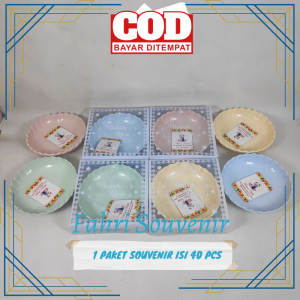 Souvenir Pernikahan Mangkok Ceper Bulat Gerigi Kemasan Mika FREE KUT isi 40 PCS