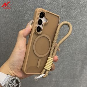 Lanyard Wrist Cases Strap Case for Samsung Galaxy S23 S24 S25 S26 Ultra Plus S24 FE for Magnetic Wireless Charging Cover