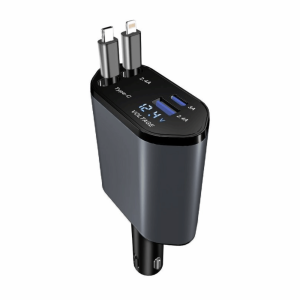 QIXING 4 in 1 Car Charger 120W Fast Charger 80cm Retractable Cables Car Phone Charger Convenient Car Charger Adapter Vehicle Mounted Inverter Car