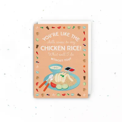 Singapore Souvenir Greeting Card – (Happy Anniversary / Love / Thank You / Thanks) Chicken Rice Hawker Food