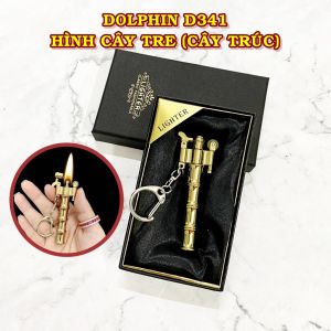 BẬT LỬA KÈM MÓC KHÓA DOLPHIN XĂNG ĐÁ CỔ HÌNH CÂY TRÚC D341 (CÓ HỘP) - (XÀI XĂNG)