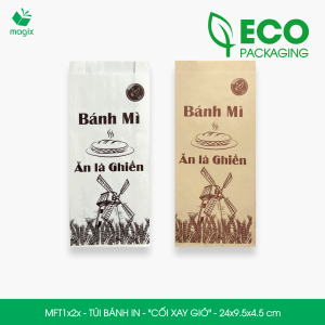 Combo 100 Túi bánh mì 24x9.5x4.5 cm - In sẵn họa tiết CỐI XAY GIÓ - Bao bánh mì Túi giấy thực phẩm an toàn