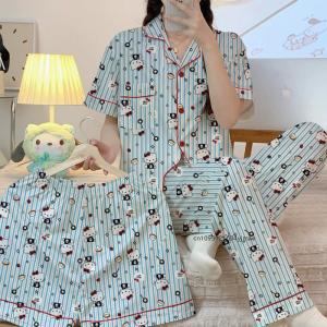 3Pcs Hello Kitty Cinnamoroll Pajamas Womens Summer Anime Kawaii Casual Home Short-Sleeved Trousers Setloungewear Student Pajama