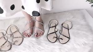 [Free Shipping] Trendy Ins-Style Shoes Versatile For Various Outfits Rhinestone Sandals For Women Summer Roman-Style Shoes Flat Shoes For Students Perfect With Skirts