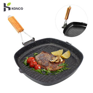 Konco 20/24/28CM Foldable Handle Cast Iron Pan Griddle Easy Clean Frying Non-stick Skillet Steak Meat BBQ Kitchen