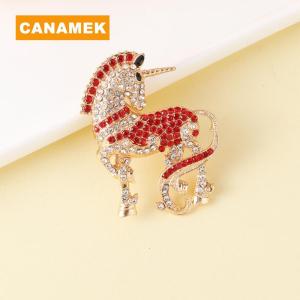 【CANAMEK】 Fashion Exquisite Rhinestone Animal Horse Brooches For Women Clothing Coat Accessries Gifts