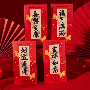 LANCE 6pcs Traditional New Year Red Envelopes Calligraphy Chinese Style Red Pockets Best Wishes Luck Money Bag Lunar New Year