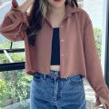 Kemeja Crop Top Korea Wanita Style / Crincle  Cewek / Crinkle Air Flow / Ootd Kekinian. 