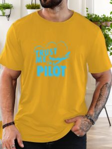 T-Shirt Print 100% Cotton Pilot Slogan Pattern Summer Round Neck Breathable Mens Short Sleeves Loose Cotton Tee Daily Top