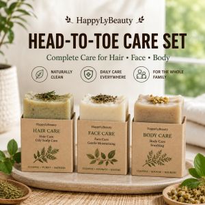 Natural Handmade Soap Gift Set | Hair Face & Body Cold Process Soap | Vegan Soap | HappyLyBeauty | Muslim Friendly