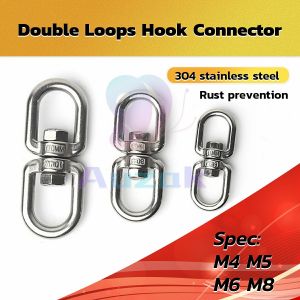 AUK Homehub Stainless Steel Swivel Double Loops Hook Connector Two Ended Ring Link M4 M5 M6 M8