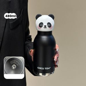 DIVATEN 480ml Kids Water Bottle Cartoon Animal Shapes Dual-Drinking Insulated Water Bottle Unique Portable Student Water Bottle For School Office Home
