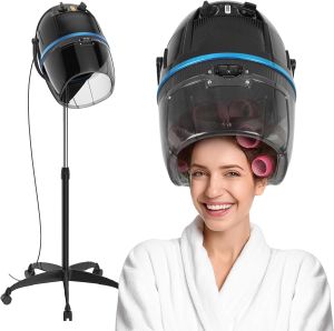 JupiterForce Professional Hooded Floor Hair Dryer 1300W Adjustable Stand Up Bonnet Hair Dryer with Rolling Wheels for Home Salon Spa Beauty Equipment