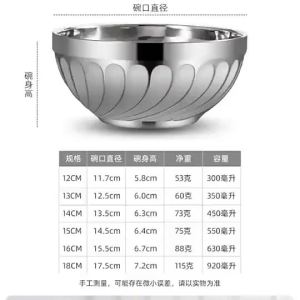 12/14/15/16/18CM Stainless Steel Noodles Bowl Double Layer Anti Scalding Insulated Rice Soup Bowl Thickened Lamian Noodles Bowl2026