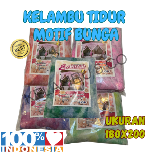 Kelambu tidur kotak motif bunga ukuran 180 x 200 | pilihan warna random