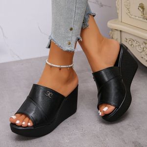 Large Size Fish Mouth Wedge Sandals For Women Thick-Soled Platform 2026 Summer New Rhinestone Sandals