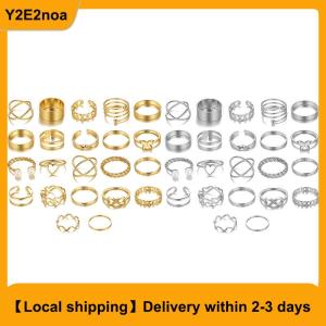 【Local shipping】 22pcs Set Vintage Hollow Heart Butterfly Rings Set For Women Metal Color Geometric Spiral Shape Ring rendy Jewelry