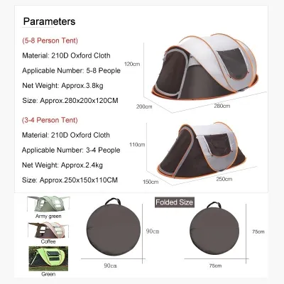 3-8 Person Outdoor Camping Tent tent Person Automatic Pop Up Instant Tent Hiking tent Travelling tent Tourist Fishing tent Beach Tents Awnings camping tent