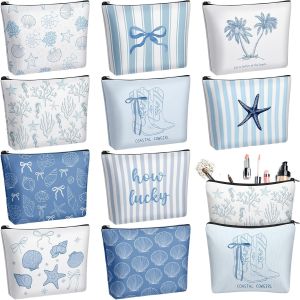 10 Pcs Beach Themed Cosmetic Bags Bulk Zipper Pouch Makeup Bag for Women Girls Sea Weekend Travel Vacation Trip Gifts Supplies Summer Party Favors Beach Accessories