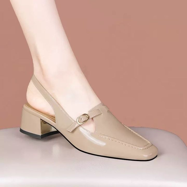 Huil women's high-heeled shoes with a heel height of 3cm 2024 summer new  mid-heel sandals women's summer thick-heeled square toe hollow all-match