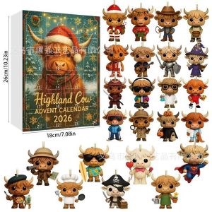 [COD] New 2026 Highland Cow Christmas Advent Calendar Blind Christmas Tree Acrylic Ornament Pendant