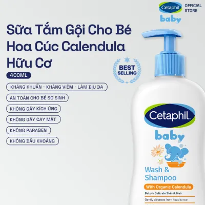 Sữa tắm dưỡng ẩm dịu lành cho bé với Calendula hoa cúc hữu cơ CETAPHIL BABY W&SHAMPOO CALENDULA 400ML