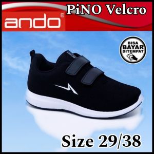 ANDO Sepatu Sekolah Anak Laki Laki Cowok Tanggung Perekat Tempel Hitam Putih Sol Karet Size 29 sd 36