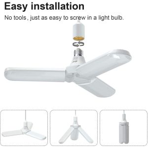 45W LED Foldable Fan Blade Angle Adjustable Light Bulb Ceiling Lights 3 Blade Led Bulb Lights Indoor