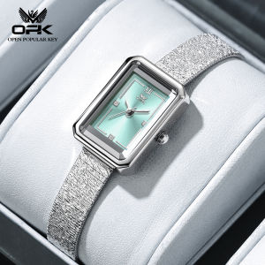 OPK Watch For Women Waterproof Original Luxury Elegance Fashion Rectangular Dial Stainless Steel Strap Quartz With Gift Box