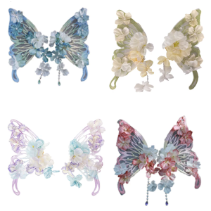 Unique Handmade Silk Flower Butterfly Hair Clip for Women Antique Han Costume Hair Accessories for Cultural Occasion