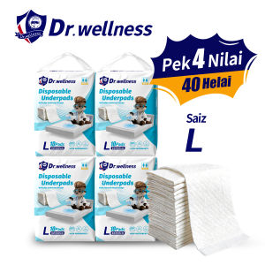Dr.wellness Disposable Underpads 4 Packs Bundle (40Pcs)High Absorbency Incontinence Bed PadsDiamond Embossed Fast‑Flow Waterproof PE Backsheet 0 Formaldehyde L/XL