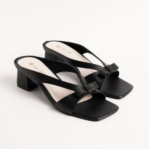 Sandal Kondangan Wanita Modis | Bigsize 35-45 Tinggi Hak 5cm | Motif STRAP Pita Cantik Hitam Premium