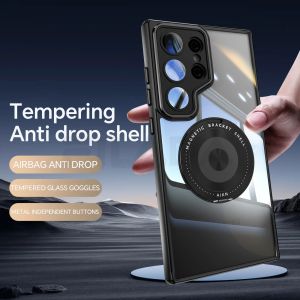 [SG] Phone Case For Samsung Galaxy S26 S25 Edge Ultra Plus S26+ A37 A57 A06 A26 A36 A56 4G 5G - Shockproof Plated Armor Dust Proof + Hard Transparent Back with 360 Rotating Magnetic MagSafe Compatible Metal Ring Bracket Kickstand Cover Casing Mag Safe
