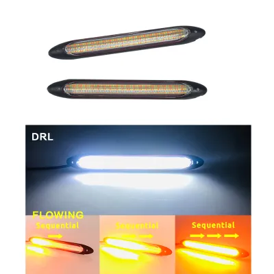 SEAMETAL 2ชิ้น Led รถยนต์ DRL ไฟทำงานกลางวันกันน้ำสากล12โวลต์ไฟหน้าอัตโนมัติลำดับเลี้ยวโคมไฟไหลสีเหลือง