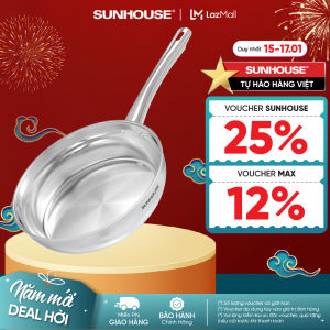 Chảo Inox Chống Dính Tự Thân Inox Liền Khối Sunhouse IN20-26M7E - Inox dày gấp bốn lần - Chống dính tự nhiên an toàn bền bỉ - Dùng mọi loại bếp