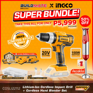 Buildmate x INGCO Lithium-Ion Cordless Impact Hammer Drill 20V 13mm CIDLI20031 | 2PCS Combo Set POWERSHARE COSLI22112 IPX