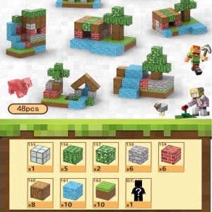 48 Pcs Mainan Magnetic Cube Block / 4d Cubes Magnetik Diy / Mainan Anak Minicraft My World （Dilengkapi Dengan 1 Karakter Acak）