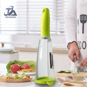 TAC RT74 Pengupas Kulit Buah Sayur Kentang Wortel dengan Tabung Penyimpanan Kulit Kupasan Anti Berantakan - Alat Multifungsi dengan Pisau Stainless Food Grade