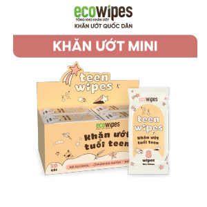 (HÀNG CÔNG TY) Hộp 20 gói khăn ướt quốc dân Teen Wipes EcoWipes gói 8 tờ không mùi mini size nhỏ gọn tiện lợi
