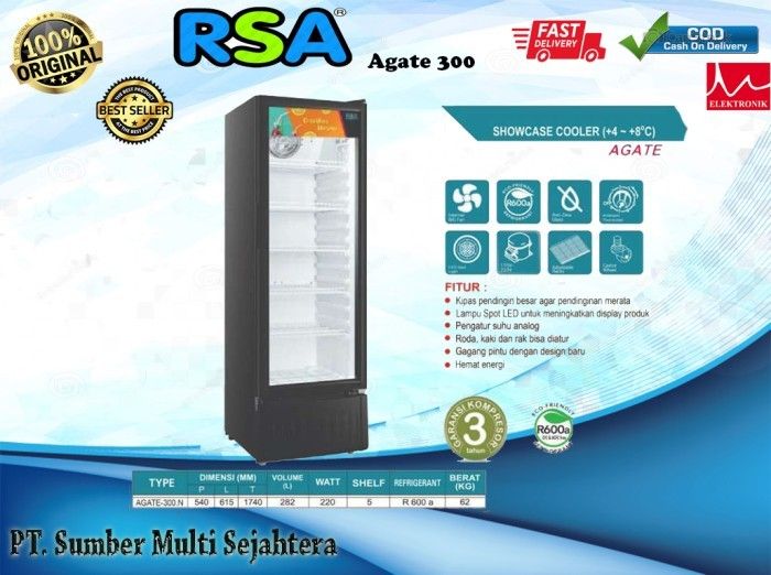 SHOWCASE RSA AGATE 300 KULKAS MINUMAN 5 RAK - AGATE300 | Lazada Indonesia