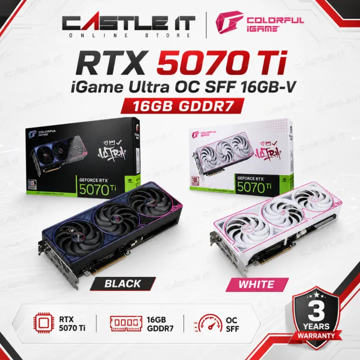 COLORFUL iGame GeForce RTX 5070 Ti Ultra OC SFF 16GB GDDR7 Graphics Card Black White
