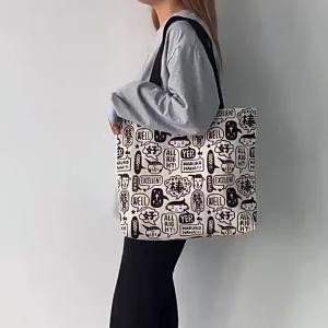 Womens canvas bag 2023 New ins Eco-friendly Korean-style versatile tote shoulder bag with large capacity for students