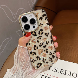 CrashStar Leopard Print Shell Pattern Fashion Hard Phone Case For iPhone 16 15 14 Pro Max Plus 13 12 11 Pro Max Glossy Shockproof Phone Casing Cover Shell