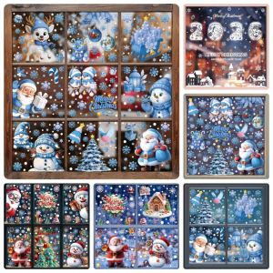 【luckbears】COD สติกเกอร์คริสต์มาส PVC สไตล์การ์ตูนสีฟ้า ตกแต่งคริสต์มาส สติ๊กเกอร์สูญญากาศ สติกเกอร์ประตูกระจก