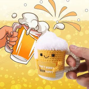 Dont Worry Beer Happy Positive Energy Crochet Dinosaur Plush Doll Toys Gift Handmade Christmas Birthday Support 啤酒正能量励志