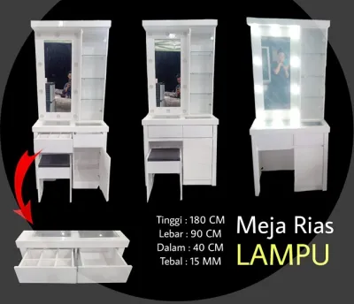 Meja rias star moon full lampu plus dudukan kursi