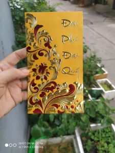 COMBO 10 XẤP BAO LÌ XÌ LỚN MÀU VÀNG IN NHŨ NỔI KT 16X9CM (6 CÁI /XẤP)