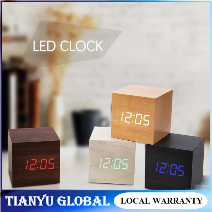 【SG READY STOCK】 Wooden LED Alarm Clock Sounds Control Digital Table
