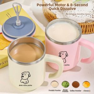 RGFV STORE Stirring Lid Automatic Stirring Cup Detachable Design Stainless Steel Electric Drink Mixer Reusable Waterproof Rotating Blender Cup Office Use