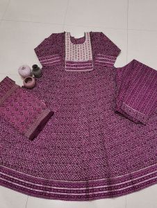 HERITAGE INDIA BIG SIZE Wine color premium cotton block printing 3 piece maxi dress